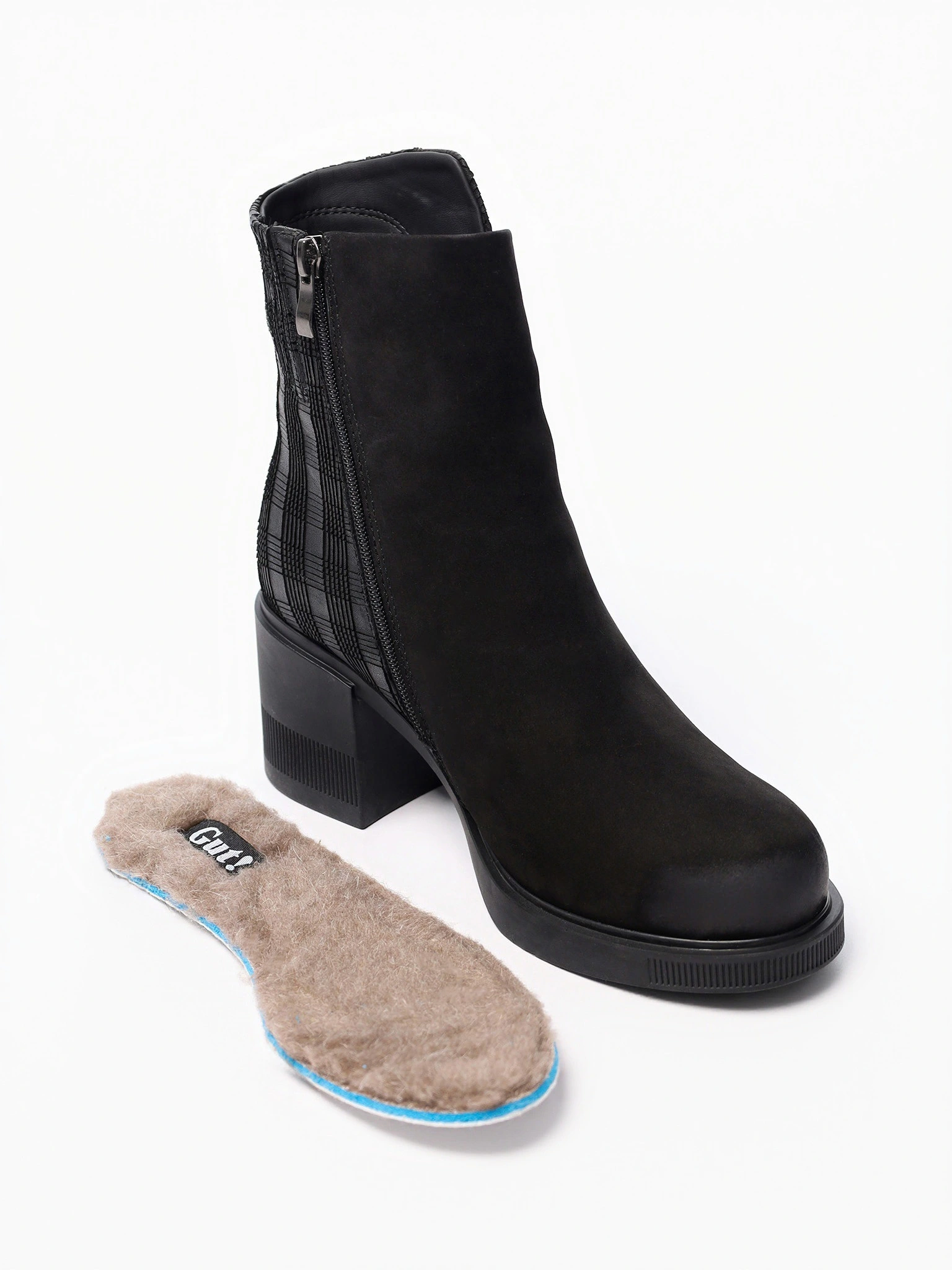 Ботильоны комбинированные черного цвета на высоком каблуке